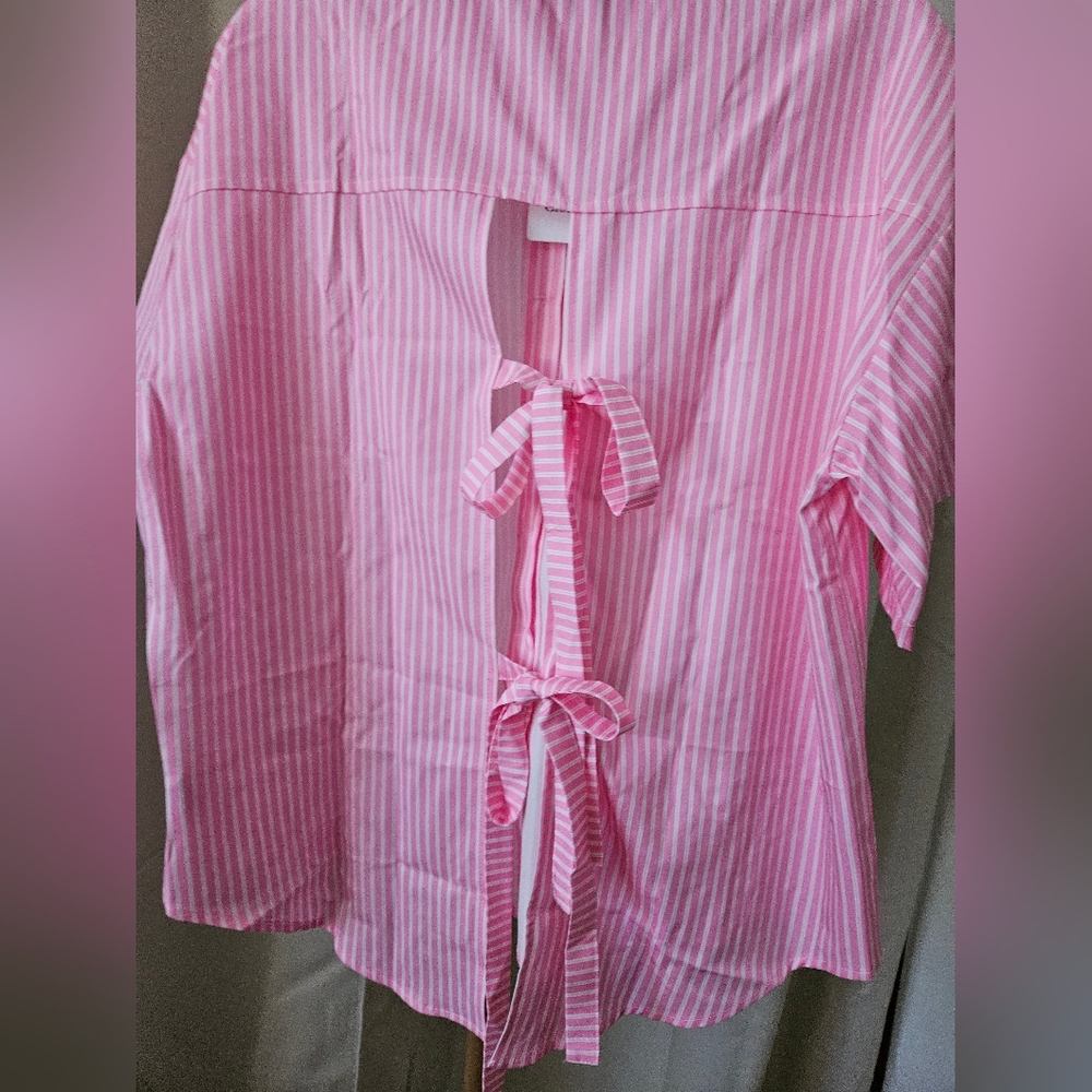 NWT Rosa Clothing Pink & White 2PC Shorts Set Tie Back Top Elastic Waist - Picture 7 of 9